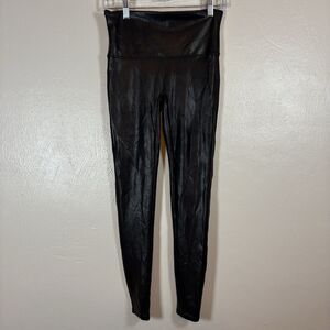 SPANX Women’s Faux Leather Leggings High Rise Black #20136R Sz L Lifting